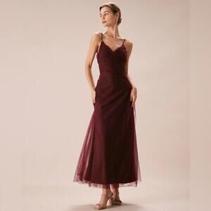 RIHOAS The Wine Red V Neck Mesh Wrap Maxi Dress M